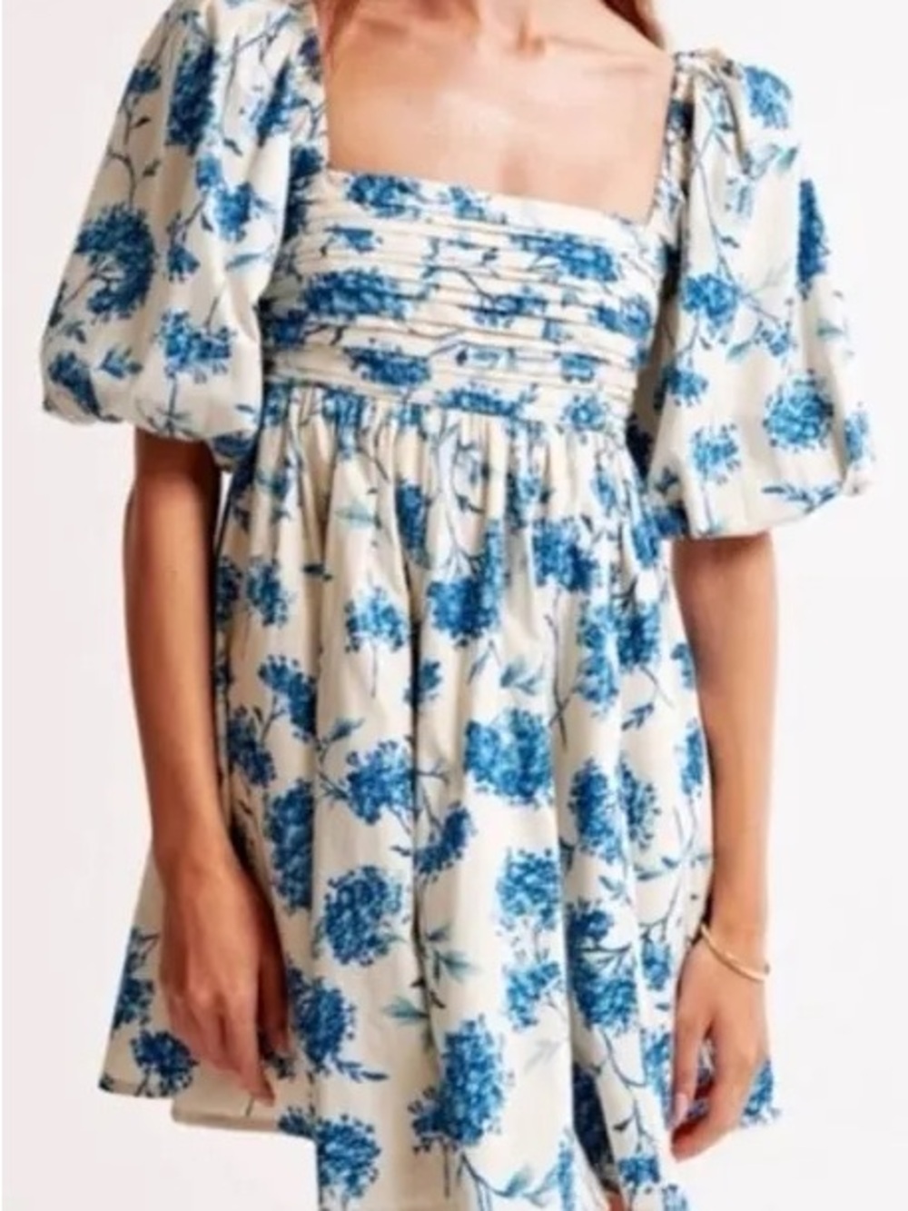 Abercrombie & Fitch Emerson Cream Mini Dress with Blue Floral Print